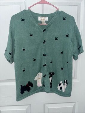 Vintage Tally Ho Dog Cardigan in Sage Green Medium